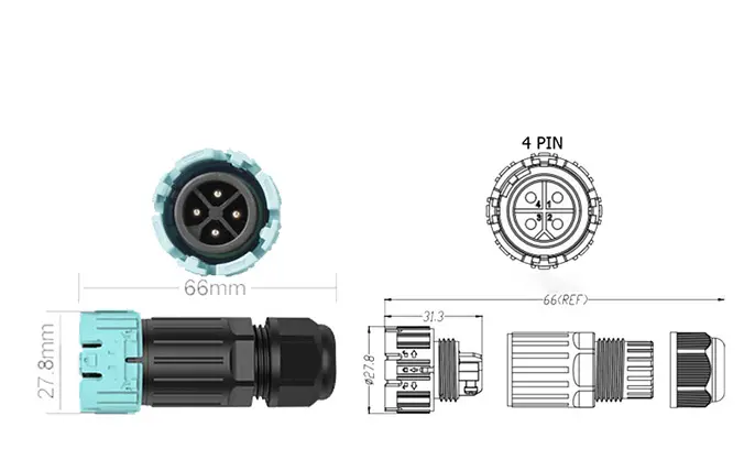 M23MP Waterproof Outdoor Cable Connector 4 Pins Male Female Rear Panel Screwless Connectors
