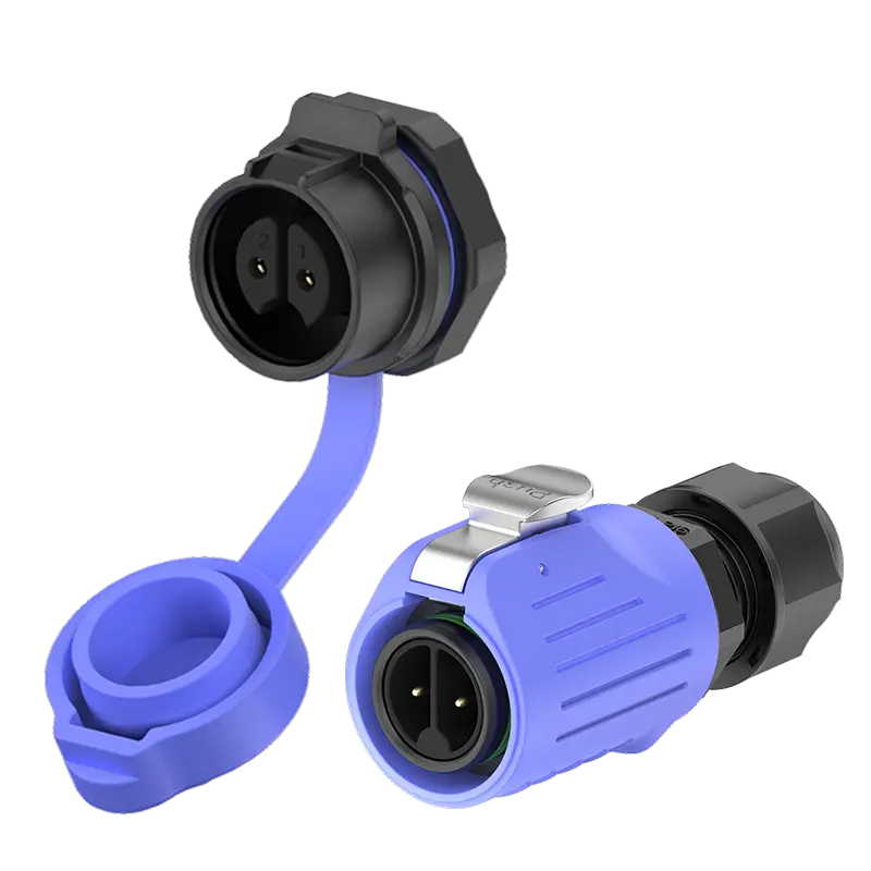 LP16 Panel Mount Blue 2 Pin Round Female Connector 10A Power All Plastic