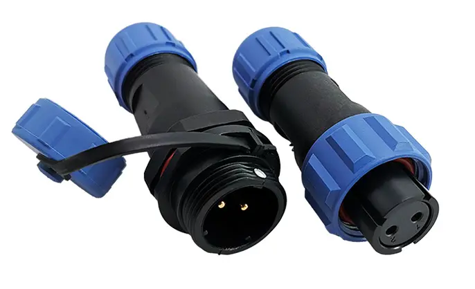 SP13 2 Pin Circular Plug Connector Outdoor Cable Connector IP68 All Plastic