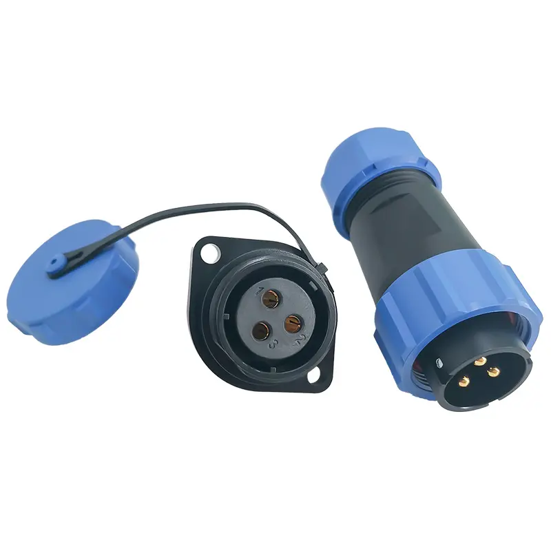 SP21 3 Pin Circular Plastic Wire Connector Flange Outdoor Cable Connector IP68