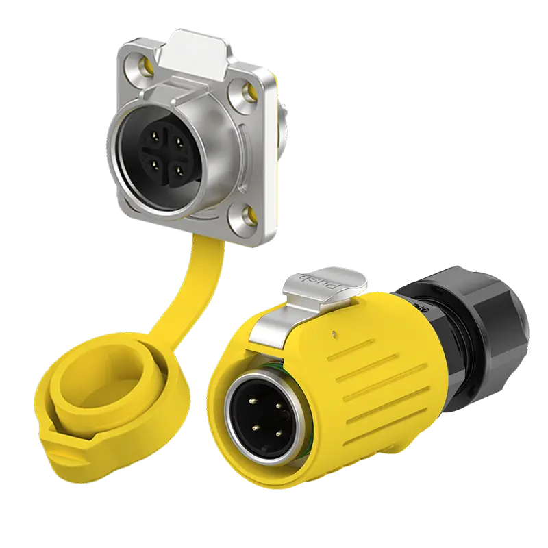 LP16 Yellow Electrical Waterproof Connectors Flange 4 Pin 10A Aviation Waterproof Connector