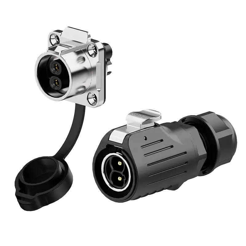 LP20 2Pin Crimping Type Waterproof Plug Connectors 30A Power Flange Metal + Plastic