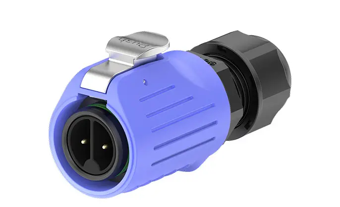 LP16 Panel Mount Blue 2 Pin Round Female Connector 10A Power All Plastic