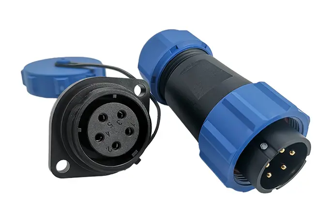 SP21 5C Pin Circular Plug Socket Flange Outdoor Cable Connector IP68