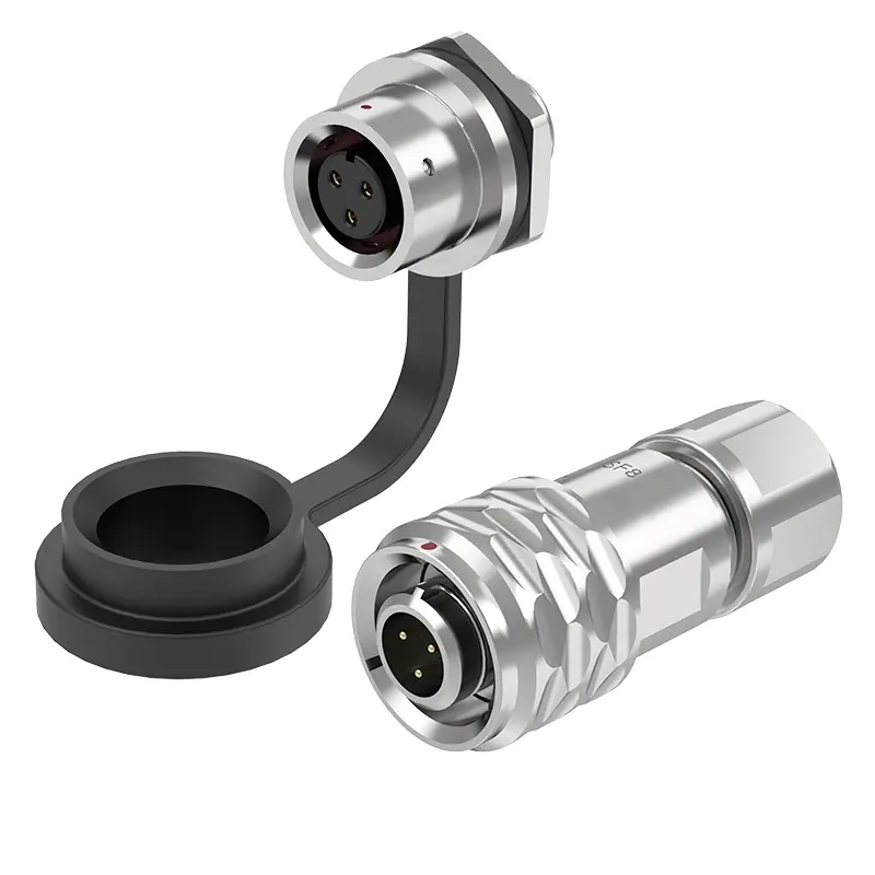SF8 3 Pin Circular Plug Socket Panel Mount Connector IP67 Push-Pull All Metal