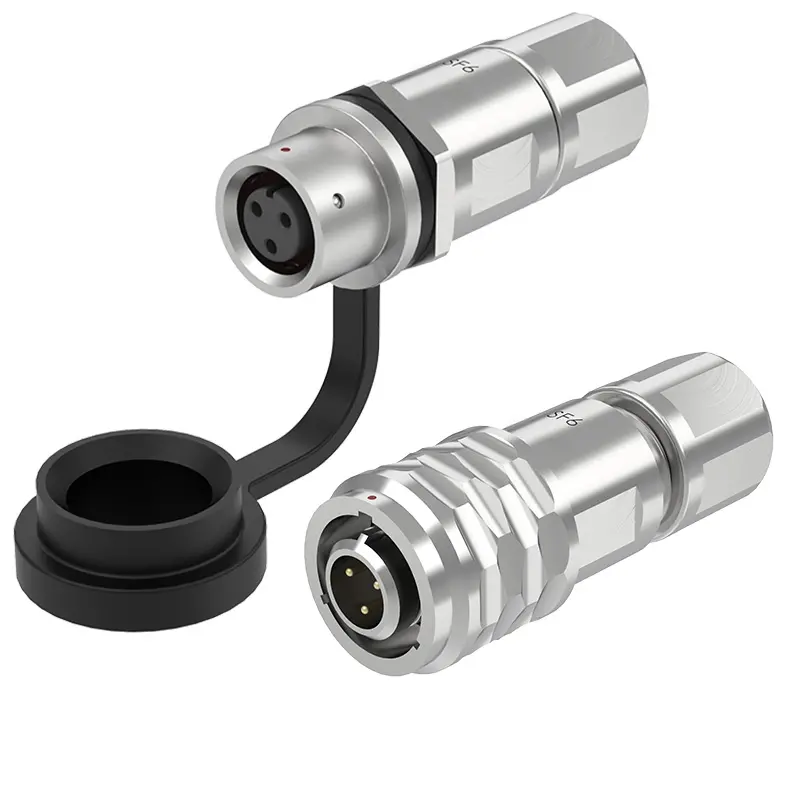 SF6 3 Pin Circular Connector Electrical Industrial Waterproof Connector IP67 Push-Pull All Metal