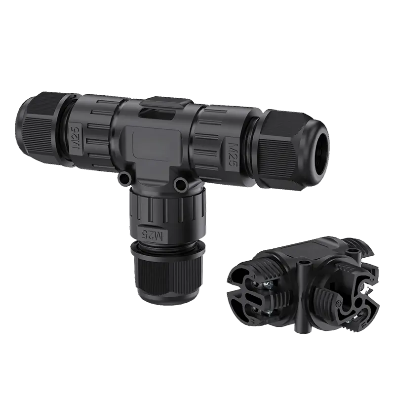 M25T IP68 Waterproof Connector Three-Way 2 Pin Screw Type Outdoor Cable Connector Screw Waterproof Connector