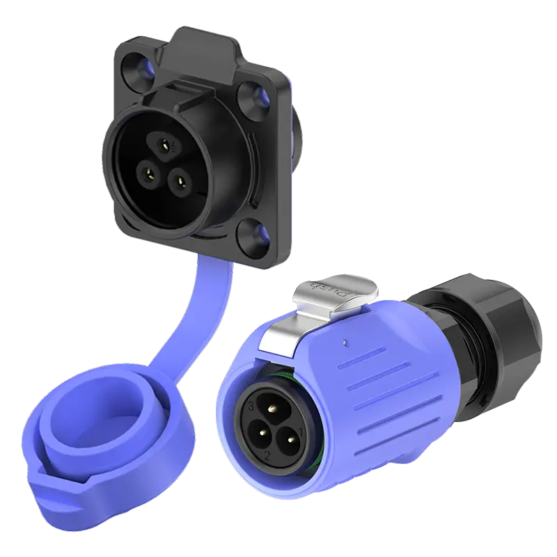 LP16 3 Pin Flange Blue 10A Power Outdoor Waterproof Electrical Wire Connector