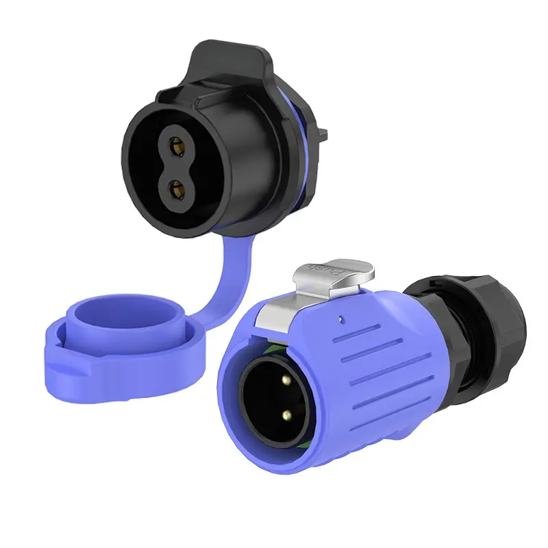 LP20 Blue 2Pin Screw Type Panel Mount Power Connector All Plastic 20A Power Waterproof Wire Connectors