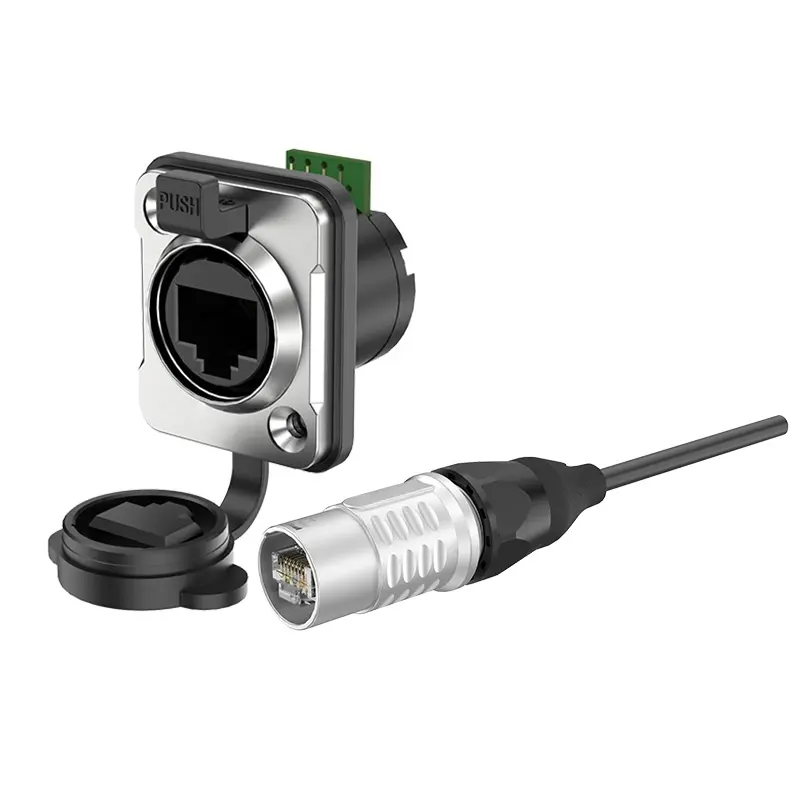 ER- RJ45 Flange Waterproof RJ45 Electrical Waterproof Connectors Metal Buckle Type PCB Single Plug