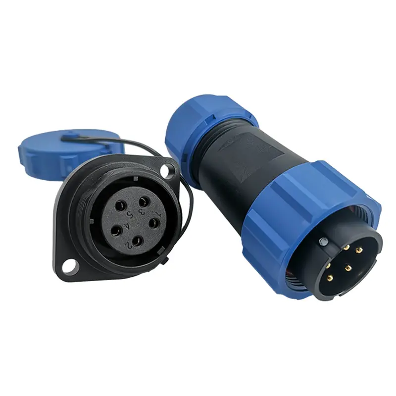 SP21 5C Pin Circular Plug Socket Flange Outdoor Cable Connector IP68