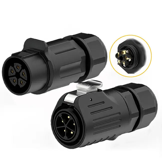 LP24 Industrial Waterproof Connector 5 Pin Aviation Waterproof Connector Cylindrical Connectors Screw Type All Plastic