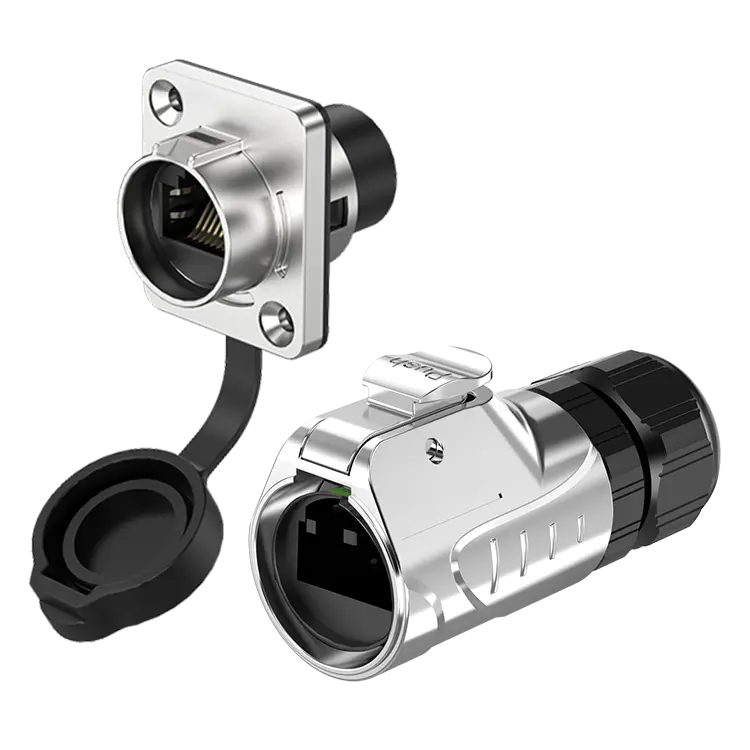 SCJ-LP16 RJ45 Flange Metal Electrical Waterproof Connectors Rate Network Interface Socket