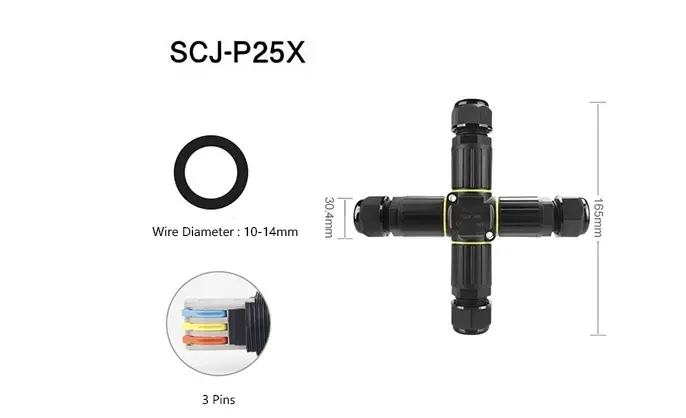 P25X Cross Type 4 Way Waterproof Connector 3 Pin Cable Connectors Waterproof Wire Connector Screw Waterproof