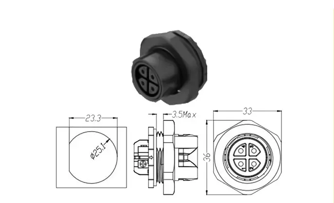 M23MP Screwless Quick Wiring Waterproof Connector 4 Pins Front Panel Male Female Waterpoof Connector IP68