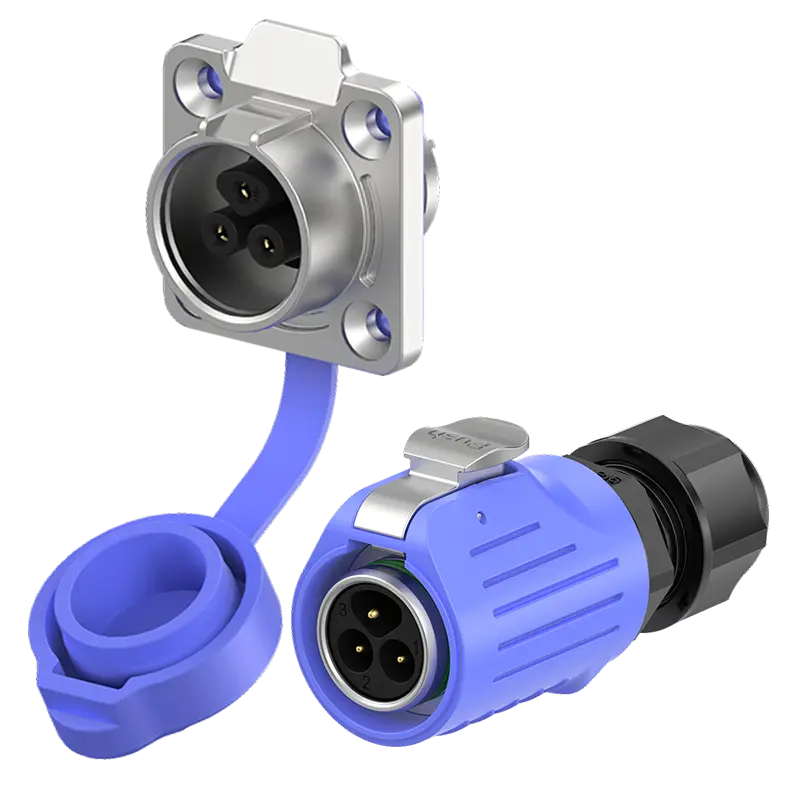 LP16 Blue Outdoor Waterproof Wire Connectors Metal 3 Pin 10A Flange Reverse Mounting