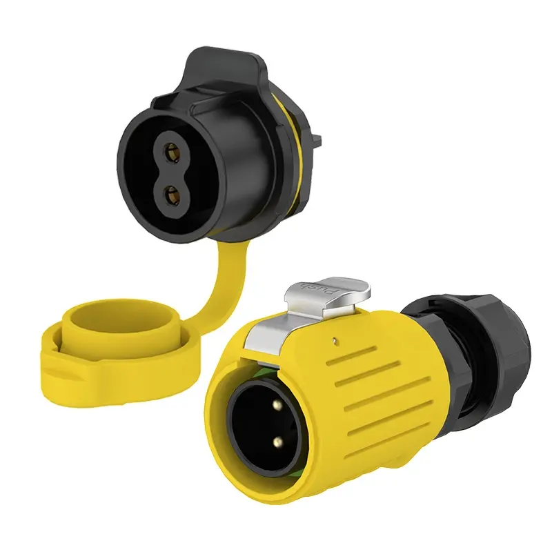 LP20 Yellow 2Pin Screw Type Electrical Waterproof Connectors Panel All Plastic 20A Power