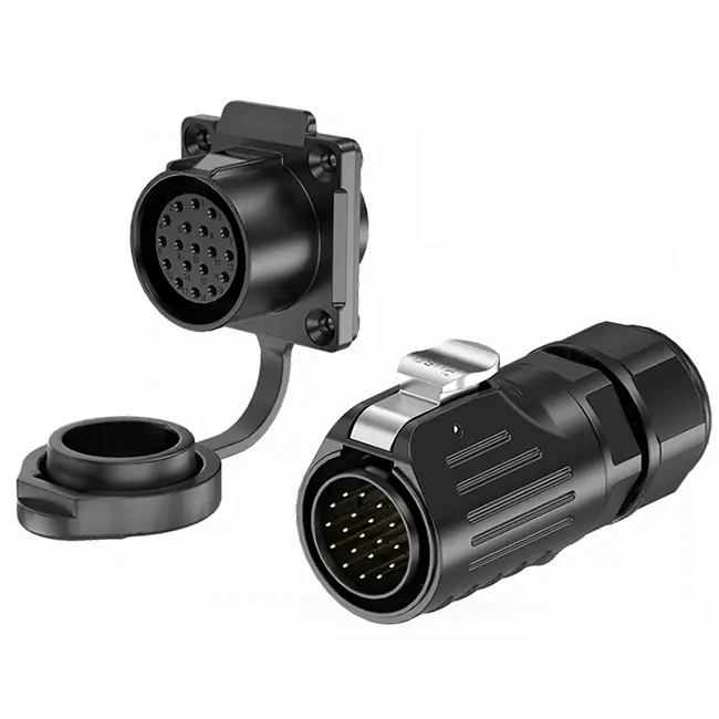 LP24 Waterproof Plug Connectors Flange 19 Pin Aviation Plug Connector Socket Solder Type All Plastic