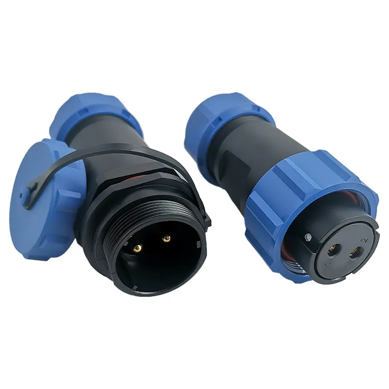 SP21 2 Pin Circular Plug Socket Outdoor Cable Connector IP68 All Plastic