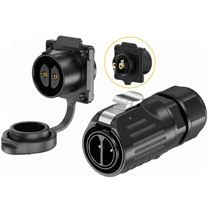 LP24 Aviation Waterproof Connector Flange 2 Pin Outdoor Electrical Cable Connectors Screw Type All Plastic