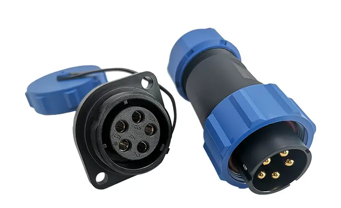SP21 5A Pin Circular Power Connector Types Flange Outdoor Cable Connector IP68