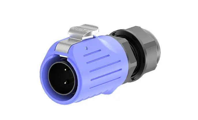 LP20 Blue 2Pin Solder Type Electrical Waterproof Connectors 20A Power Flange All Plastic