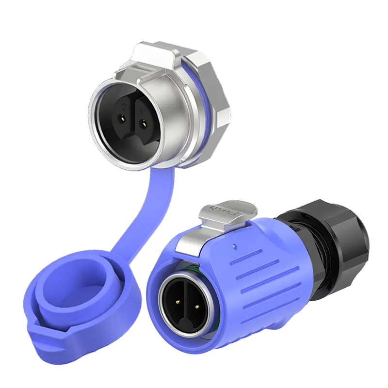 LP16 Panel Mount Blue 2 Pin 10A Power Waterproof Plug and Socket Connector Plastic+Metal