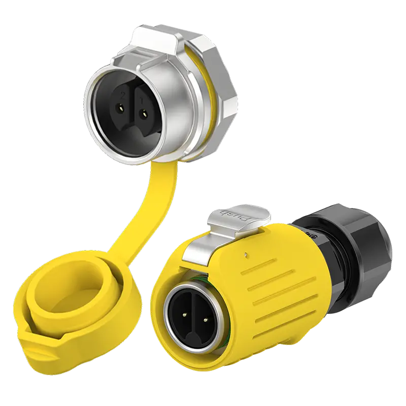 LP16 Panel Mount Yellow 2 Pin 10A Power Outdoor Waterproof Wire Connectors Plastic+Metal