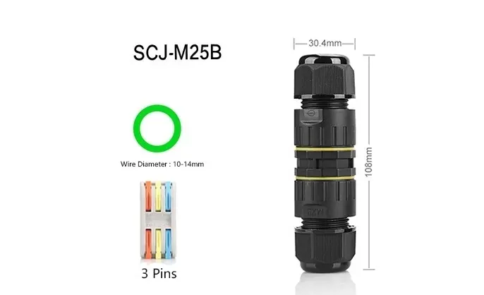 M25B Waterproof IP68 Cable Connector 3 Pin Circular Plug Connector Automotive 24A Power Screwless Waterproof Connector