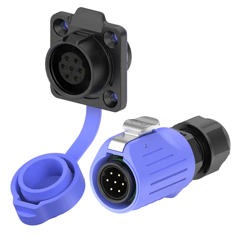 LP16 5A Blue Waterproof Plug Connectors Flange Outdoor Waterproof Wire Connectors 7 Pin All Plastic