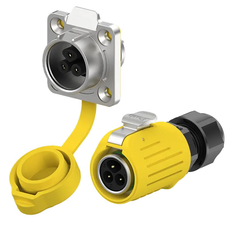 LP16 Yellow Industrial Waterproof Connector Metal 3 Pin 10A Flange Reverse Mounting