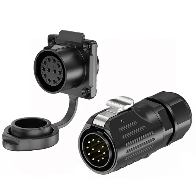 LP24 Outdoor Waterproof Electrical Wire Connector Flange 12 Pin Aviation Plug Solder Type All Plastic