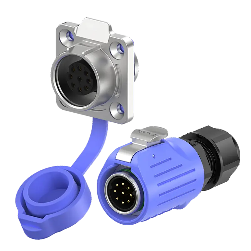 LP16 5A Waterproof Connector Blue Flange 9 Pin Reverse Mounting Aviation Plug Connector Socket Metal + Plastic
