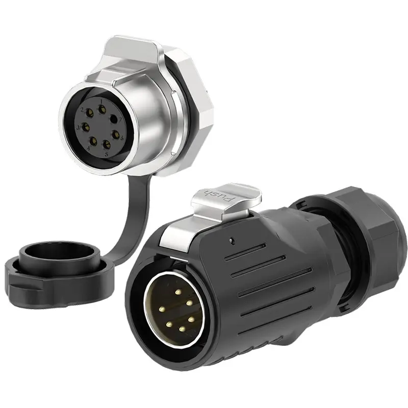 LP20 6 Pin Waterproof Connector Waterproof Aviation Plug Screw Type 10A Power Panel Metal + Plastic