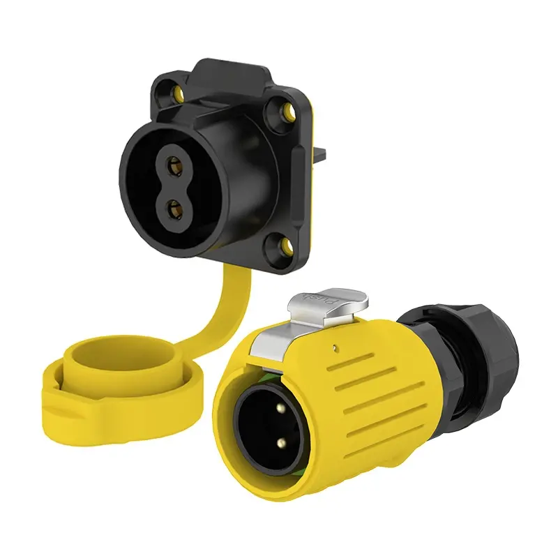 LP20 Yellow 2Pin Screw Type Waterproof Plug Connectors 20A Power Flange All Plastic