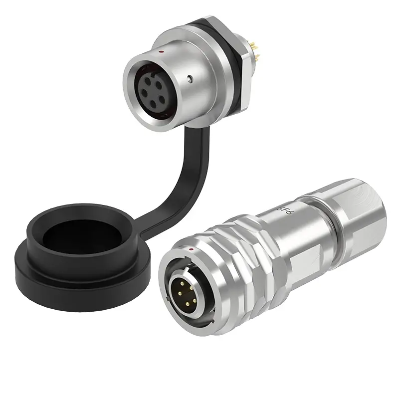 SF6 5 Pin Circular Connector Electrical Panel Mount Connector IP67 Push-Pull All Metal