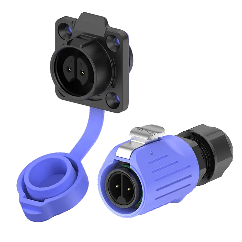 LP16 2Pin Blue 10A Power Flange Outdoor Waterproof Electrical Wire Connector All Plastic