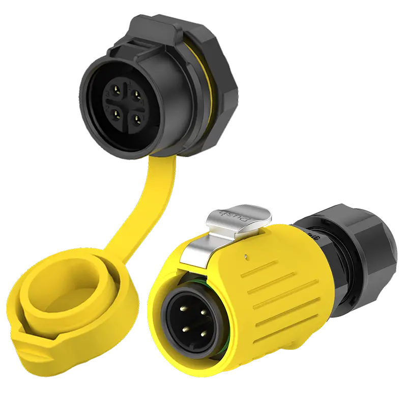 LP16 4 Pin Yellow Panel Mount Waterproof Wire Connectors 10A Waterproof Aviation Plug All Plastic