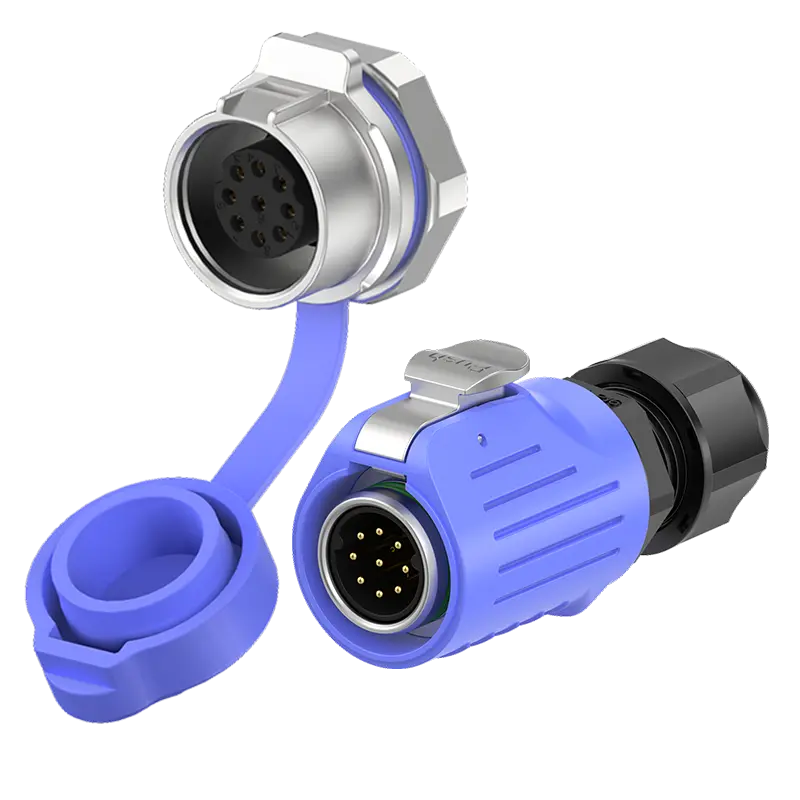 LP16 5A Power Blue Waterproof Connector Panel 9 Pin Metal + Plastic Reverse Mounting Aviation Plug Connector