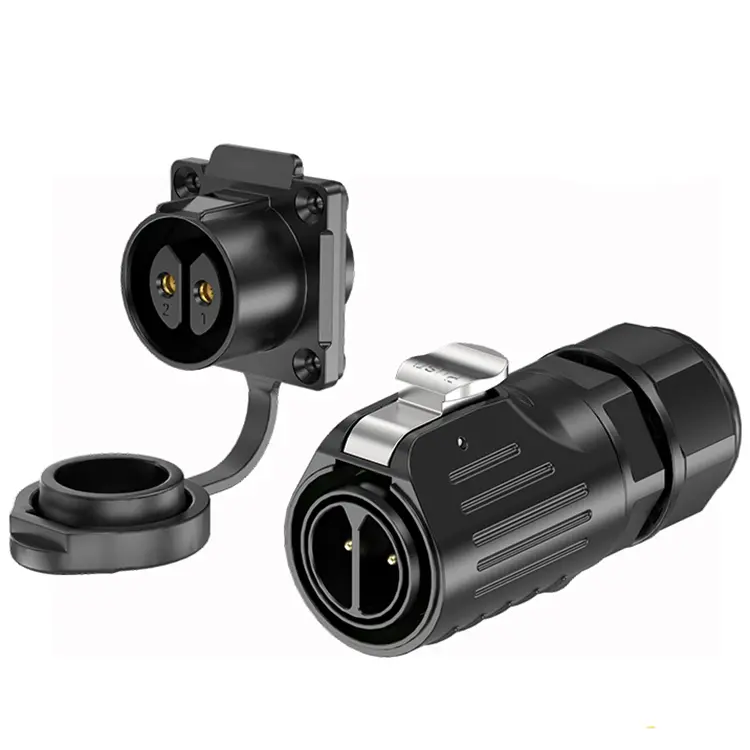 LP24 Electrical Waterproof Connector Flange 2 Pin Aviation Waterproof Connector Solder Type All Plastic