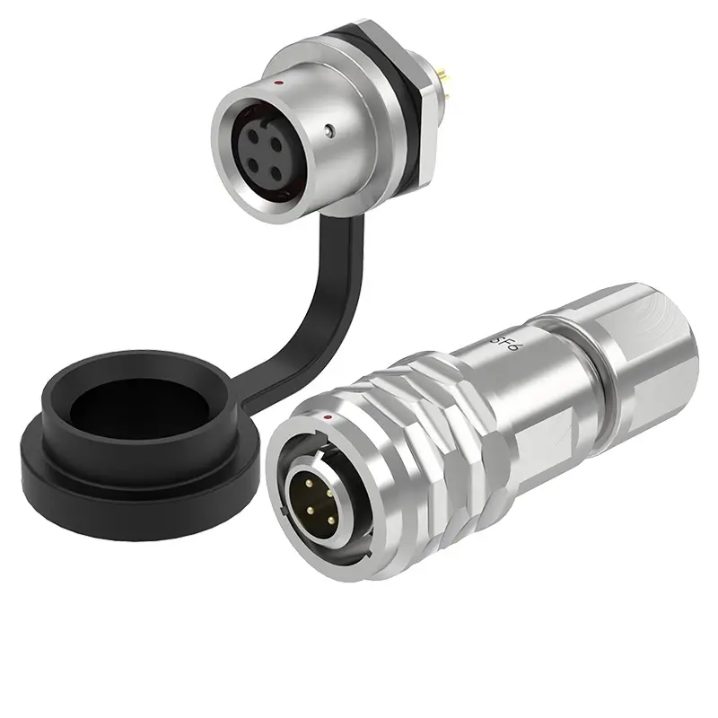 SF6 4 Pin Circular Connector Electrical Panel Mount Connector IP67 Push-Pull All Metal