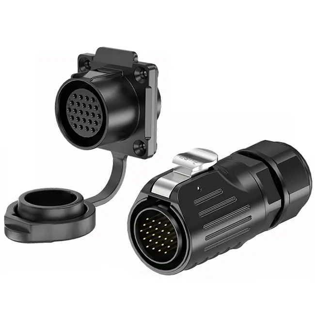 LP24 Waterproof Wire Connectors Flange 24 Pin Aviation Waterproof Connector Solder Type All Plastic