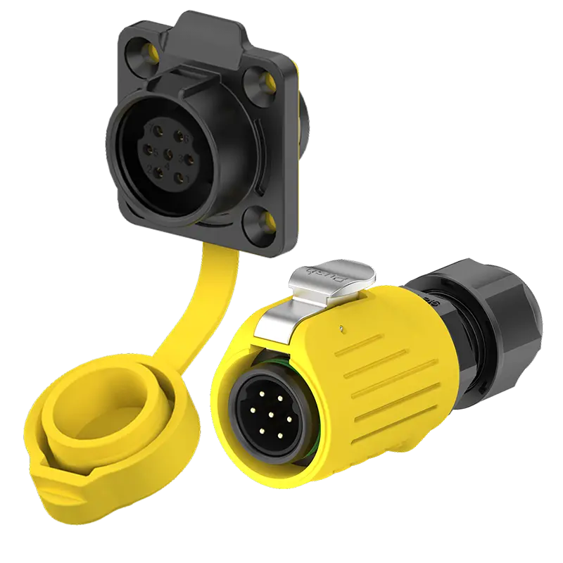 LP16 5A Yellow Waterproof Plug Connectors Flange Outdoor Waterproof Wire Connectors 7 Pin All Plastic