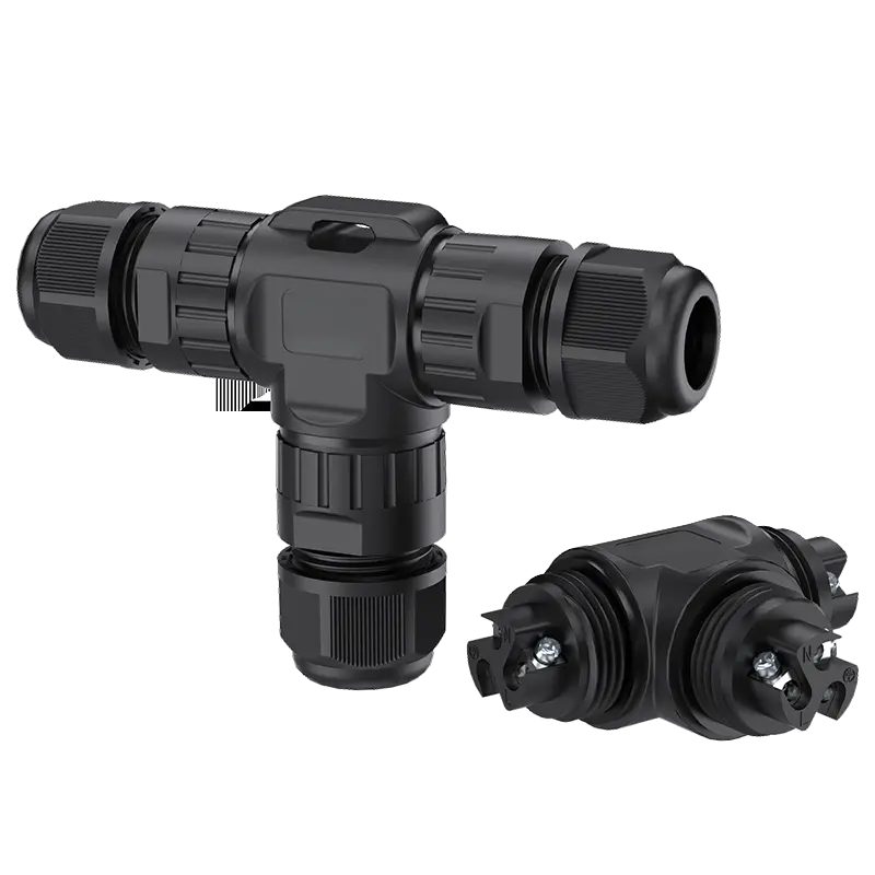 M20T-YB IP68 Waterproof 3 Way T Shape Connector 3 Pin Screw Type Outdoor Electrical Cable Connectors