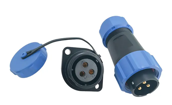 SP21 3 Pin Circular Plastic Wire Connector Flange Outdoor Cable Connector IP68