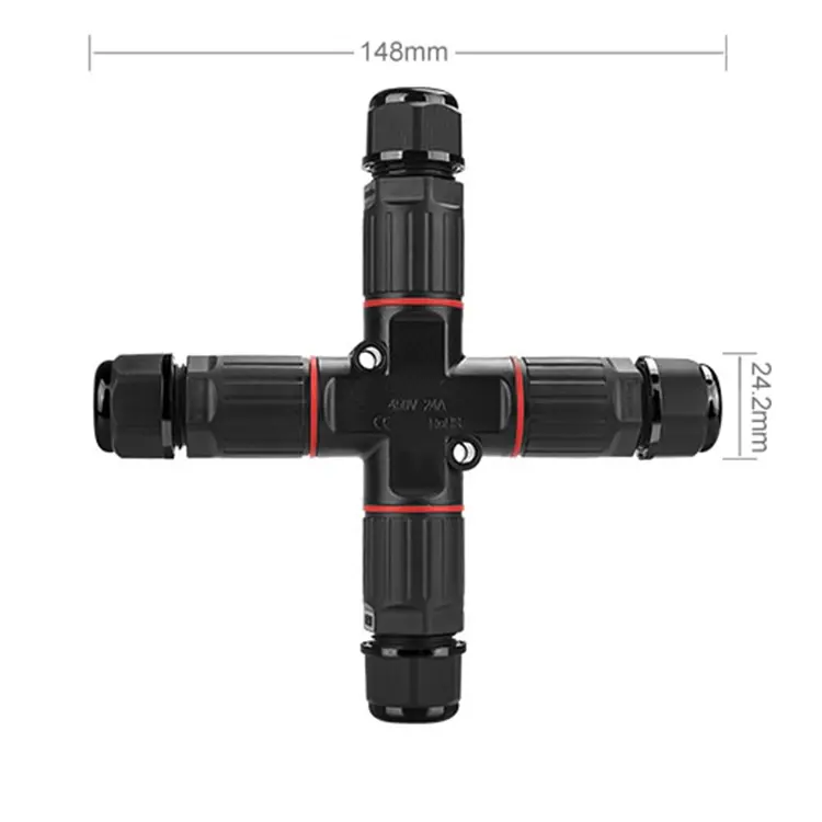 P20X IP68 Cross Type Cable Connectors Waterproof 2 Pin Outdoor Waterproof Electrical Connector