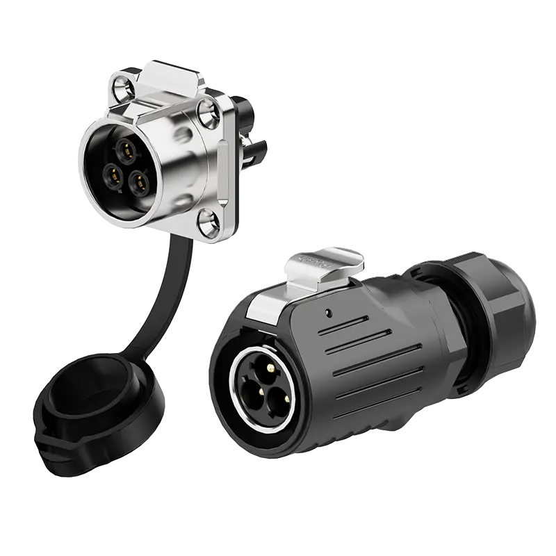 LP20 Crimping Type 3 Pin Flange Electrical Waterproof Connectors 25A Power Metal + Plastic