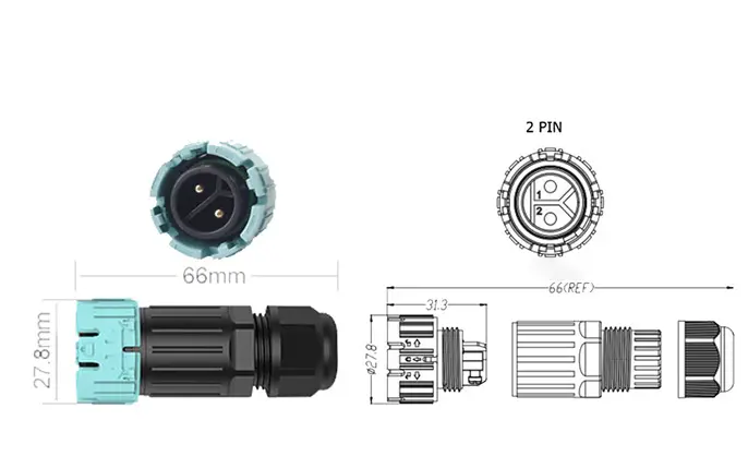 M23MP Screwless Quick Wiring Waterproof Connector 2 Pins Male Female Rear Panel Screwless Connectors