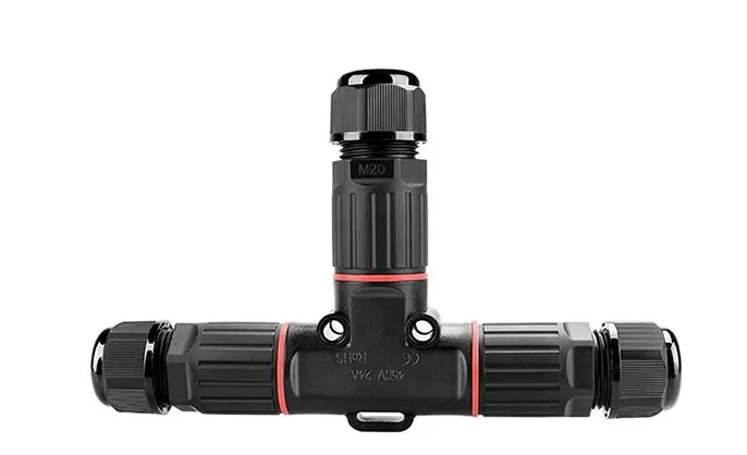 P20T-B02 IP68 Waterproof Cable T-Connector 2 Pin Three Way Type Quick Connect Connectors