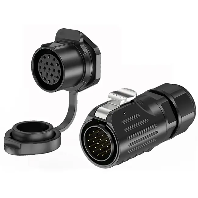 LP24 Panel IP68 Waterproof Connector 19 Pin Waterproof Aviation Connector Cable Plug Solder Type All Plastic